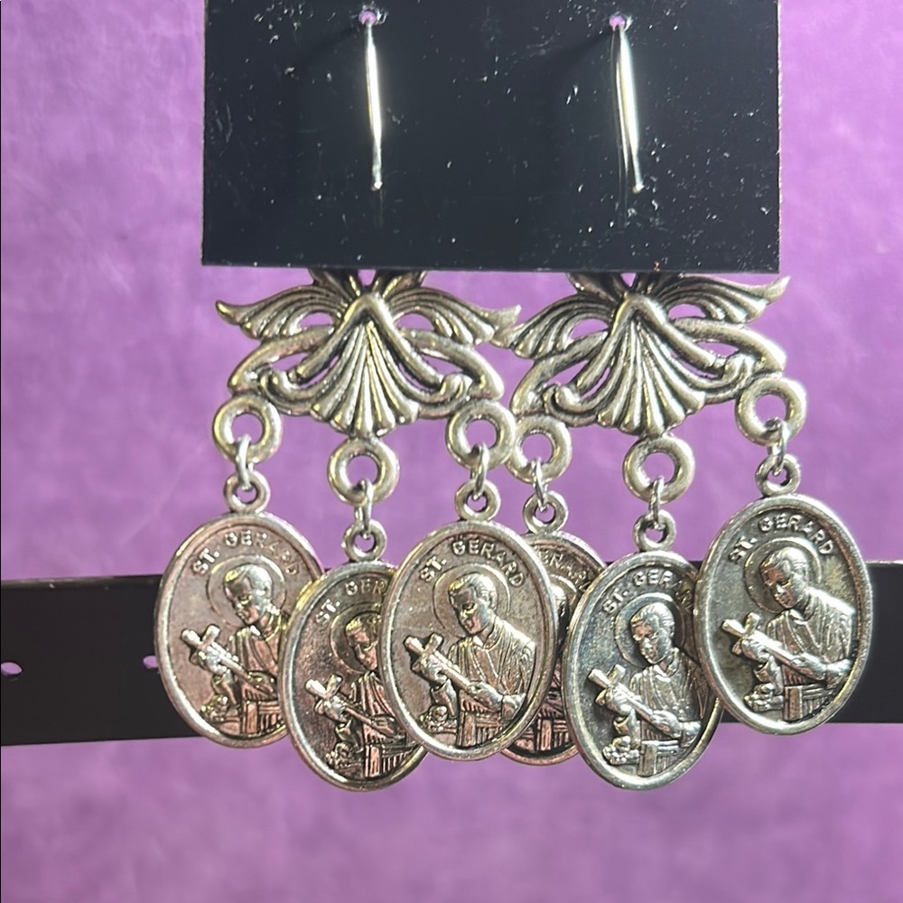 Silver Saints Medallion Elegant Earrings - Picture 4 of 6